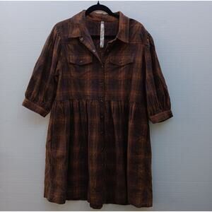 Uncle Frank Plaid Button Front Dress Brown Western Cottagecore Prairie Boho Sz M